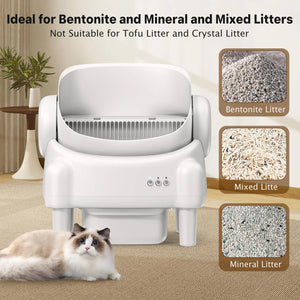 TAYACICY Self - Cleaning Litter Box Open-Top with App Control for Multiple Cats 16.5"X16.5" Entrance Dual Safety Tech 10.5L Sealed Waste Bin Cream White