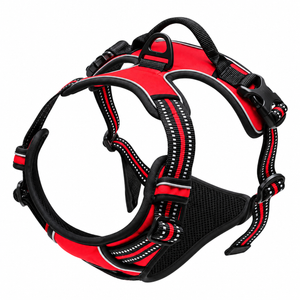 No Pull Dog Harness in Red with reflective straps, front clip and top handle