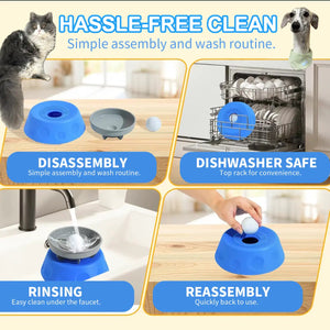 Dog Slow Feeder Bowl with Rolling Ball, No Mess Liquid Treat Lick Bowl, 2-In-1 Enrichment Feeder with Suction Cups