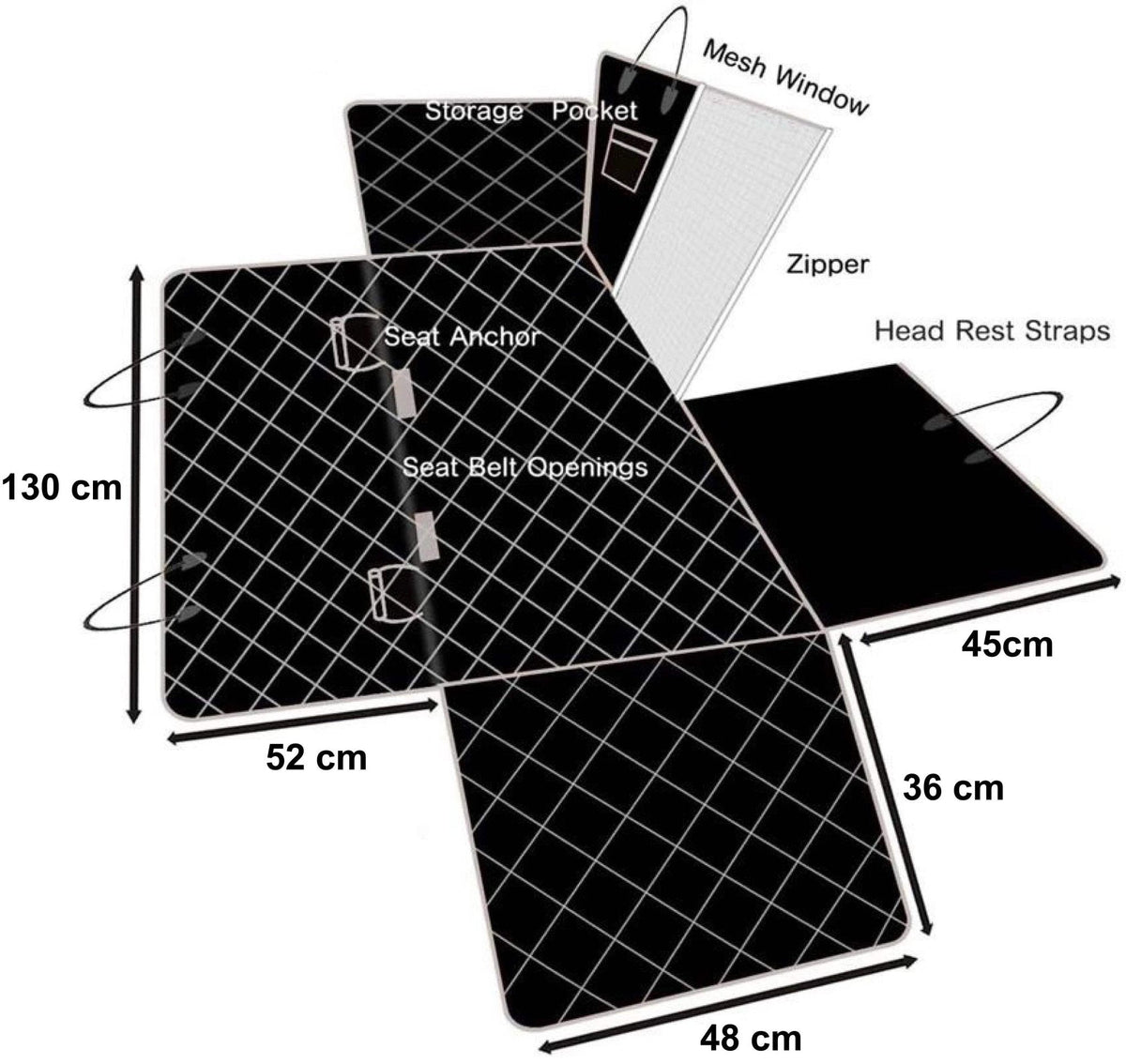 Car seat hammock dimensions and layout