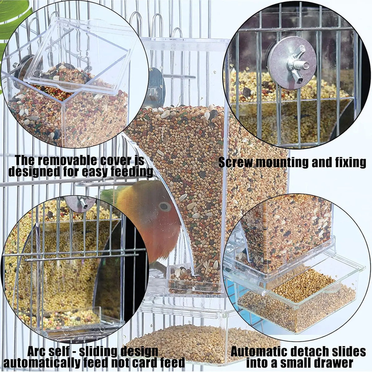 Automatic Bird Feeder Toy – Transparent Acrylic Food Container for Parrots and Cage Birds – photo 8