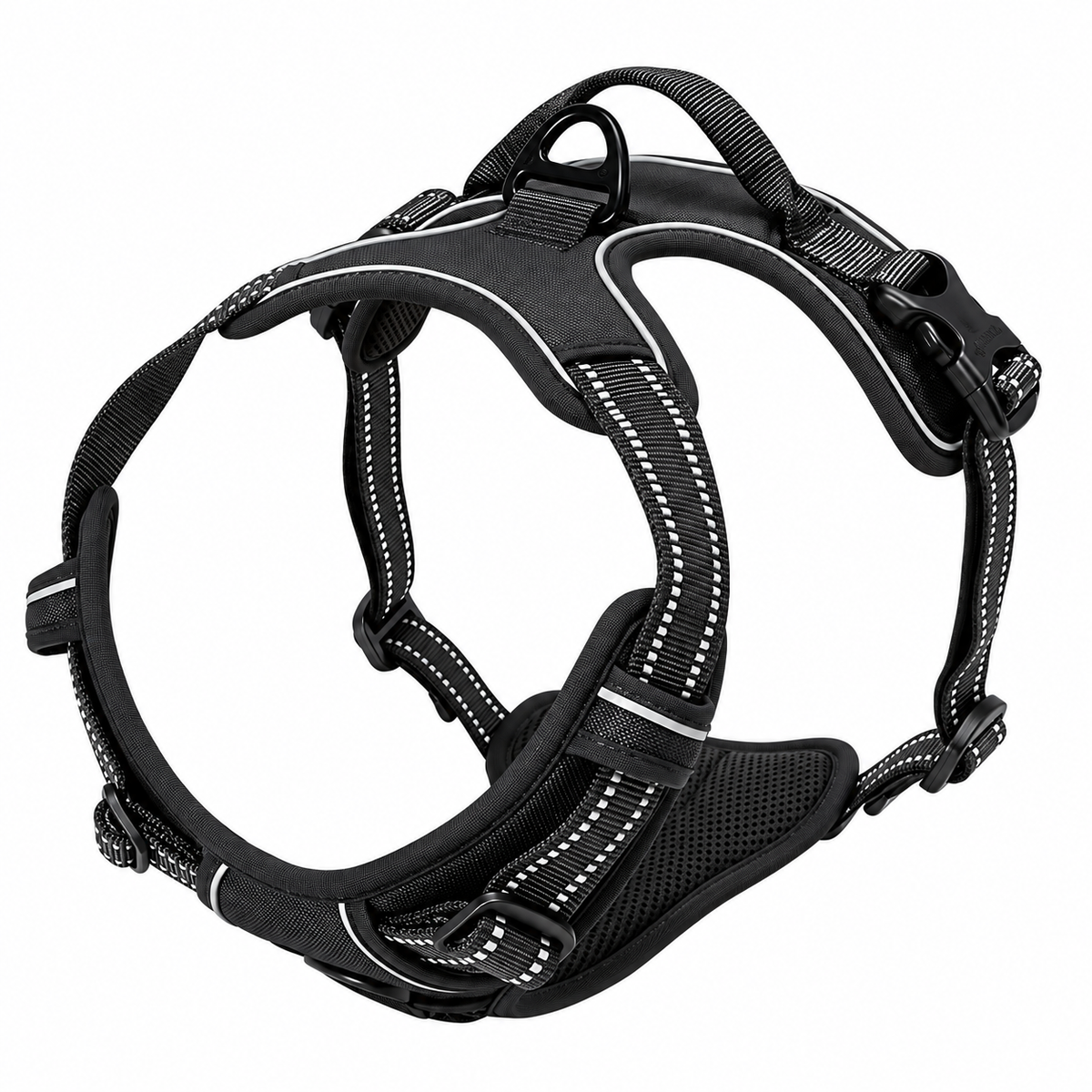 No Pull Dog Harness in Black with reflective straps, front clip and top handle