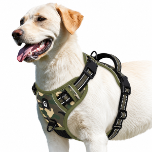 Labrador wearing the Army Green camo air-mesh no pull dog harness with reflective trim