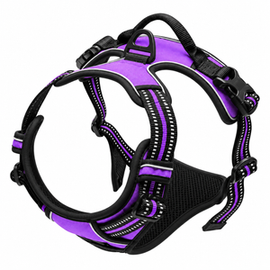 No Pull Dog Harness in Purple with reflective straps, front clip and top handle