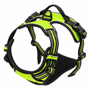 No Pull Dog Harness in Green with reflective straps, front clip and top handle