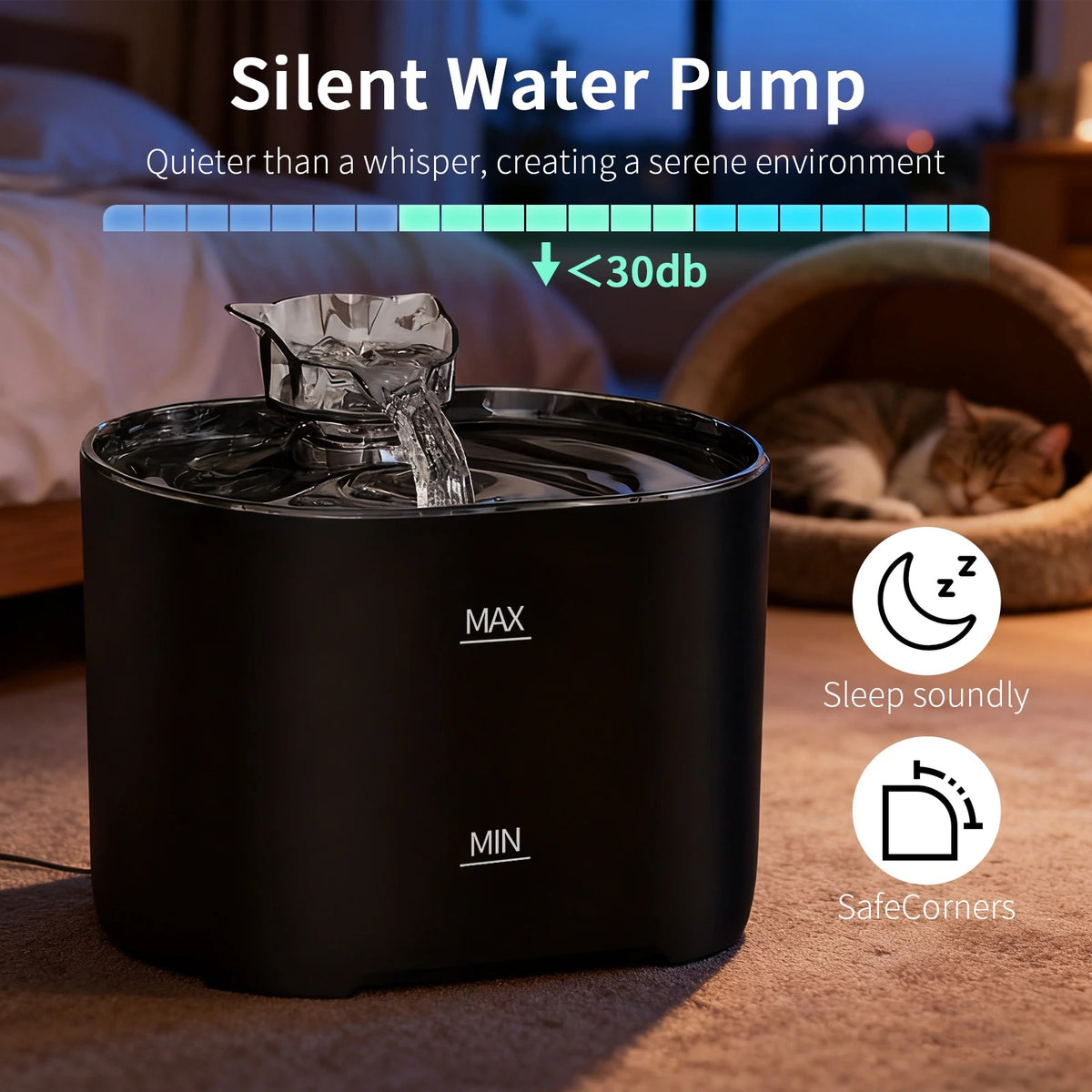 Quiet pump rated under 30 dB