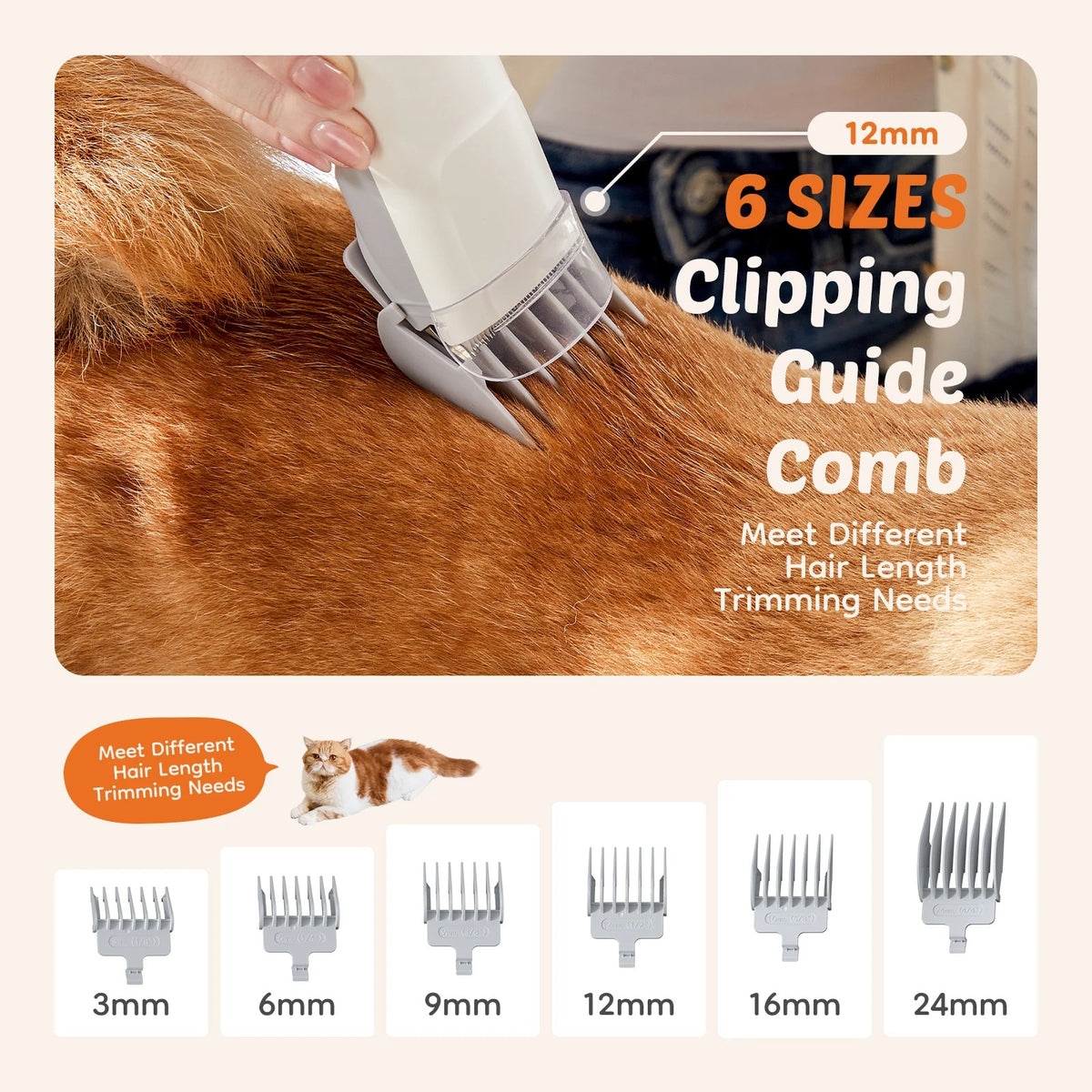 6 clipper guide combs from 3 mm to 24 mm