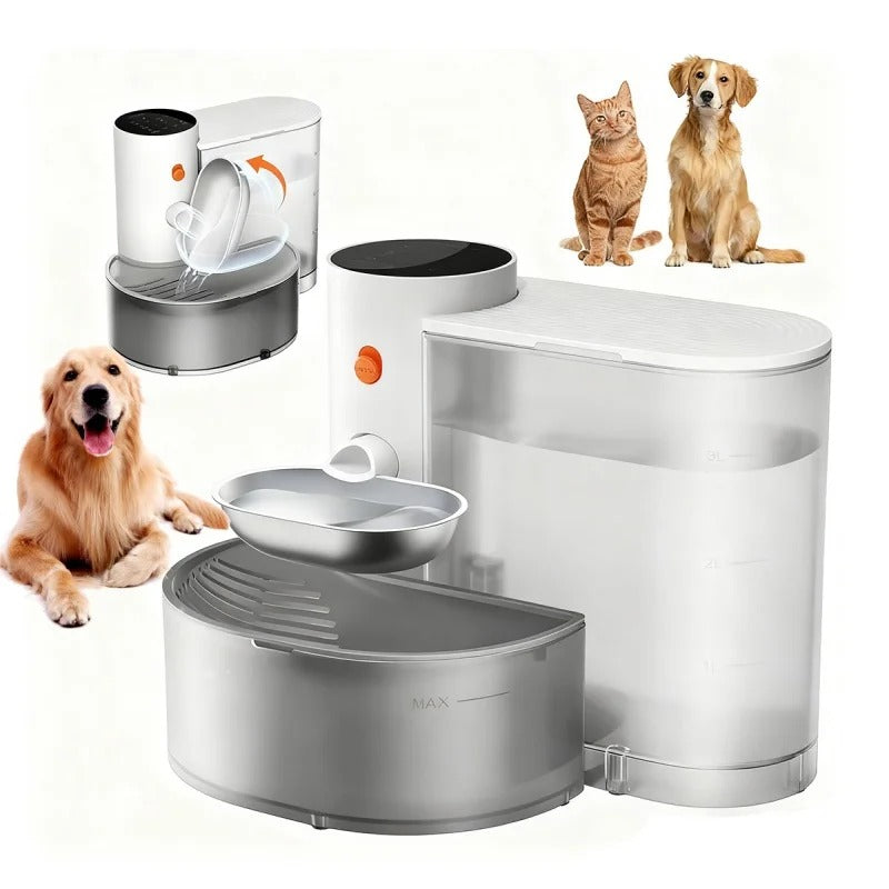 Cordless self-refilling stainless steel pet water bowl